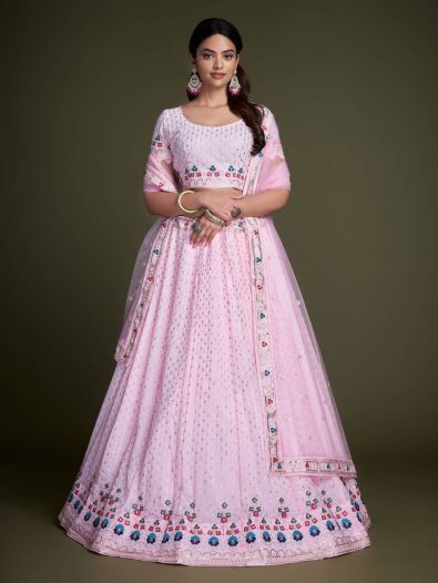 Charming Light Pink Embroidery Georgette  Designer Lehenga Choli 