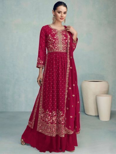 Charming Pink Embroidered Georgette Wedding Wear Salwar Kameez
