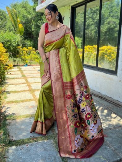 Excellent Light Green Woven Silk Traditionally Saree With Blouse