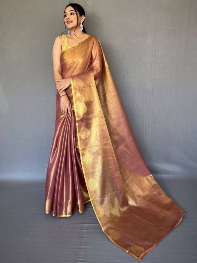 Charming Brown Zari Woven Silk Festival Wear Saree With Blouse