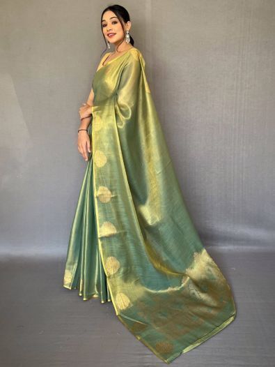 Captivating Green Woven Silk Wedding Wear Saree With Blouse
