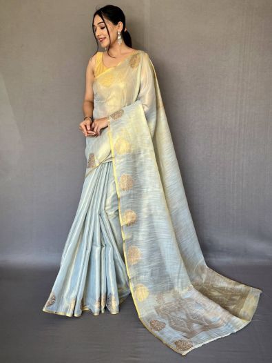 Beautiful Off White Woven Silk Event Wear Saree With Blouse