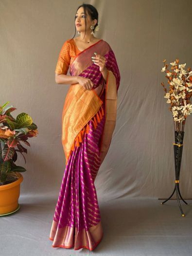 Attractive Purple Meenakari Weaving Patola Silk Saree With Blouse
