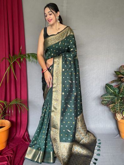 Exquisite Green Zari Woven Silk Wedding Wear Saree With Blouse