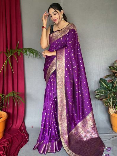 Charming purple Zari Woven Silk Event Wear Saree With Blouse