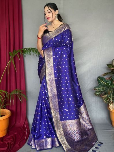 Exquisite Blue Zari Woven Silk Event Wear Saree With Blouse