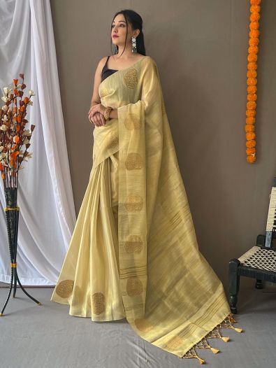Enchanting Cream Zari Weaving Tissue Silk Saree With Blouse