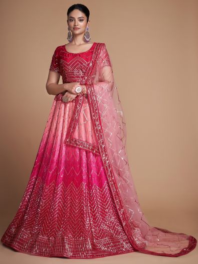 Beautiful Pink Sequins Chinon Engagement Wear Lehenga Choli