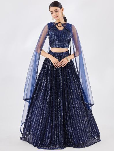 Beautiful Blue Sequin Net Party Wear Lehenga Choli With Dupatta