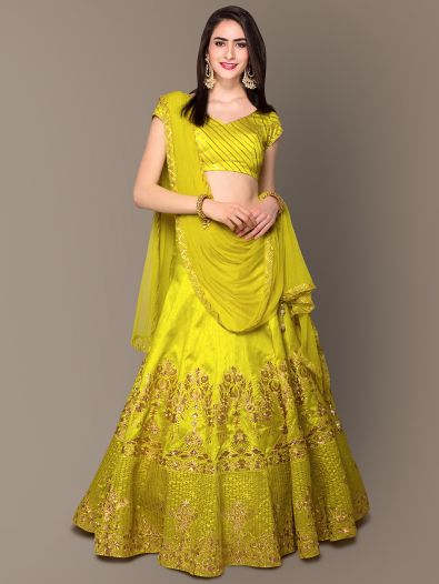 Sophisticated Neon Colored Party Wear Embroidered Lehenga Choli