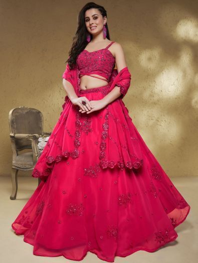 Lovely Pink Embroidered Georgette Reception Wear Lehenga Choli