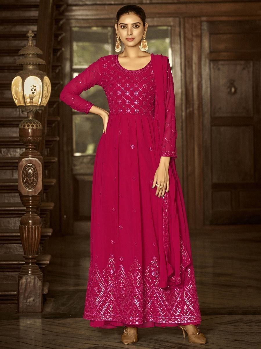 Cultivated Magenta Pink Sequined Georgette Anarkali Suit