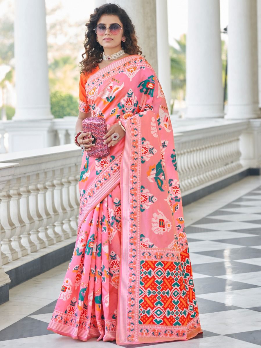 Gorgeous Pink Patola Weaving Silk Wedding Wear Saree