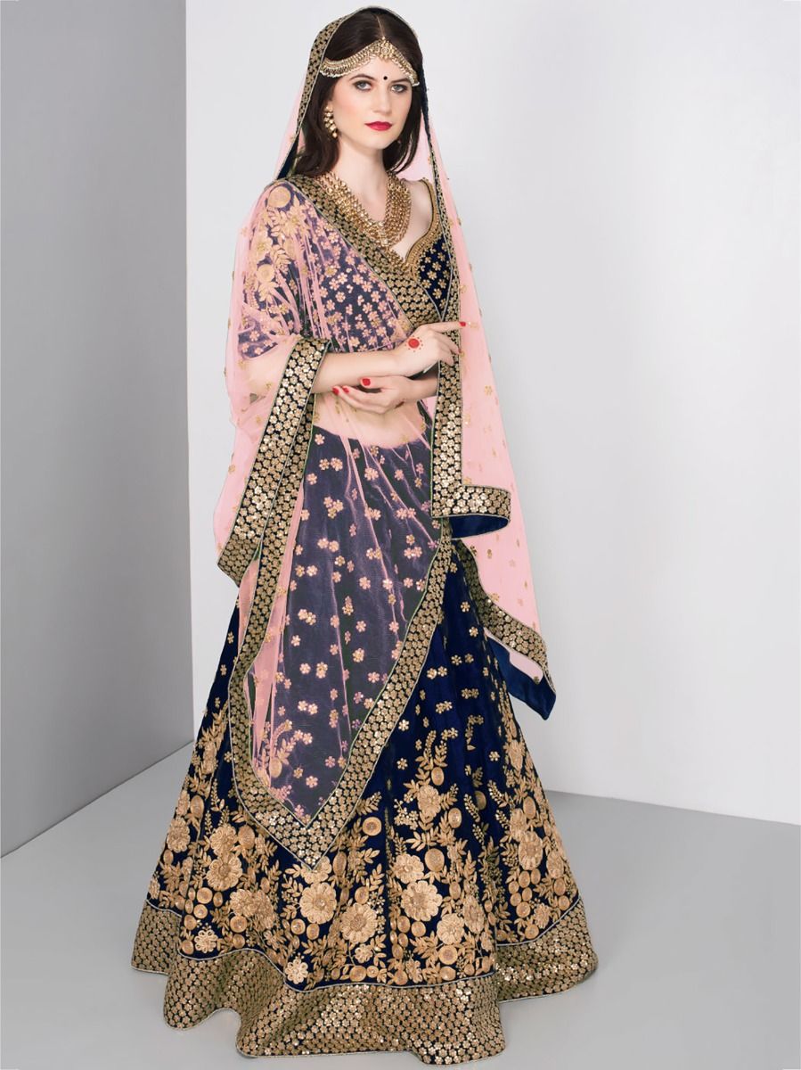 Stunning Blue Colored Partywear Embroidered Lehenga Choli