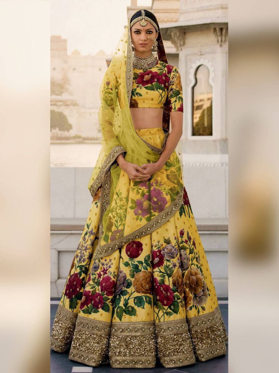 Gorgeous Yellow Colored Partywear Designer Embroidered Lehenga Choli