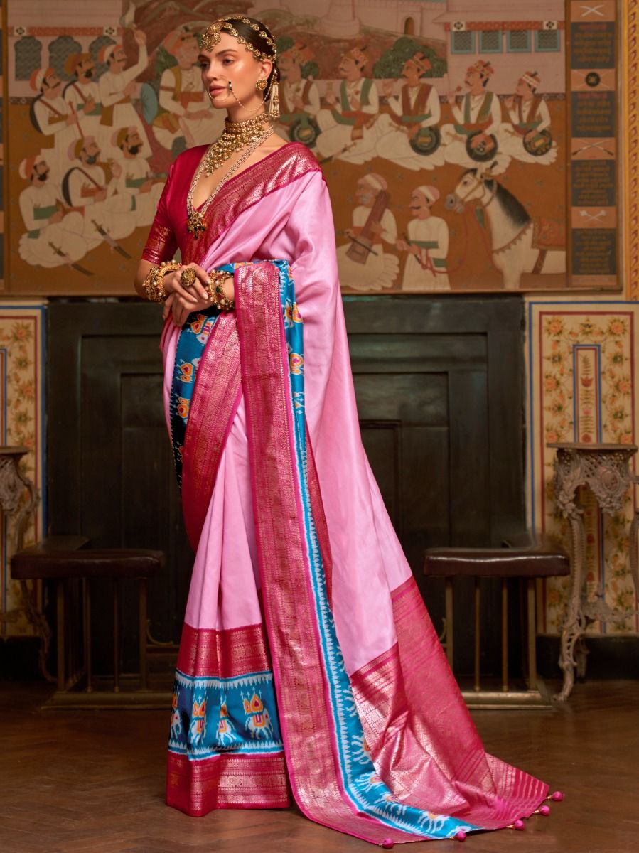Lovely Baby Pink Patola Silk Wedding Wear Saree