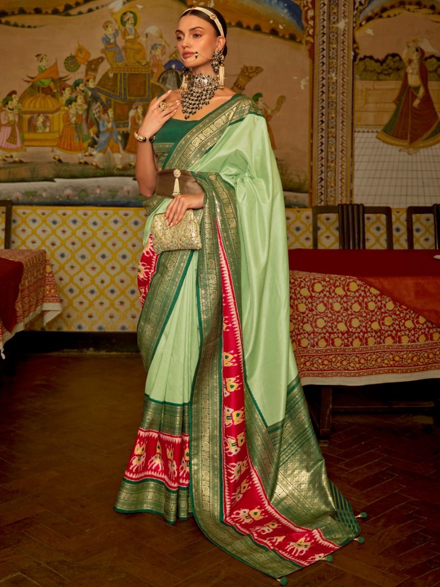 Pleasant Light Green Woven Silk Festival Wear Saree With Blouse