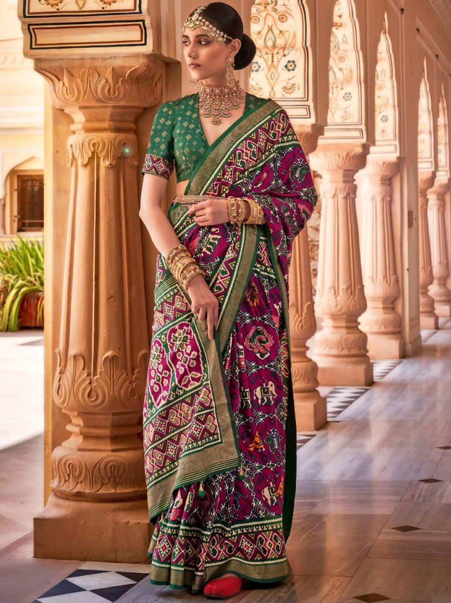 Buy Silk Stone Work Magenta Designer Traditional Saree Online