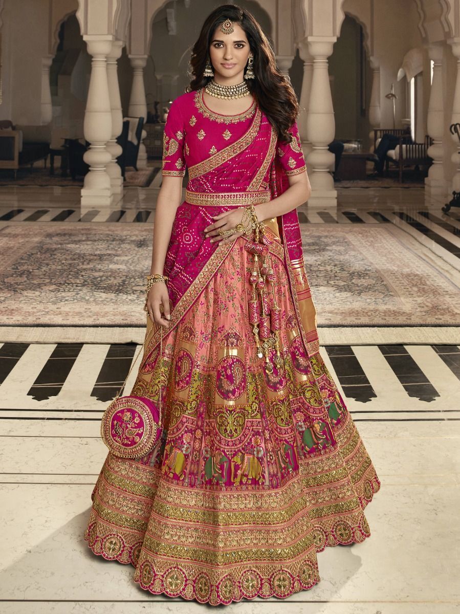 SALMON SILK HANDWORK WEDDING-WEAR BRIDAL LEHENGA CHOLI @Indian Couture