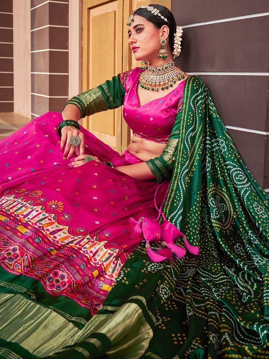 Buy Hot Pink Printed Gaji Silk Lehenga Choli Online At Zeel Clothing