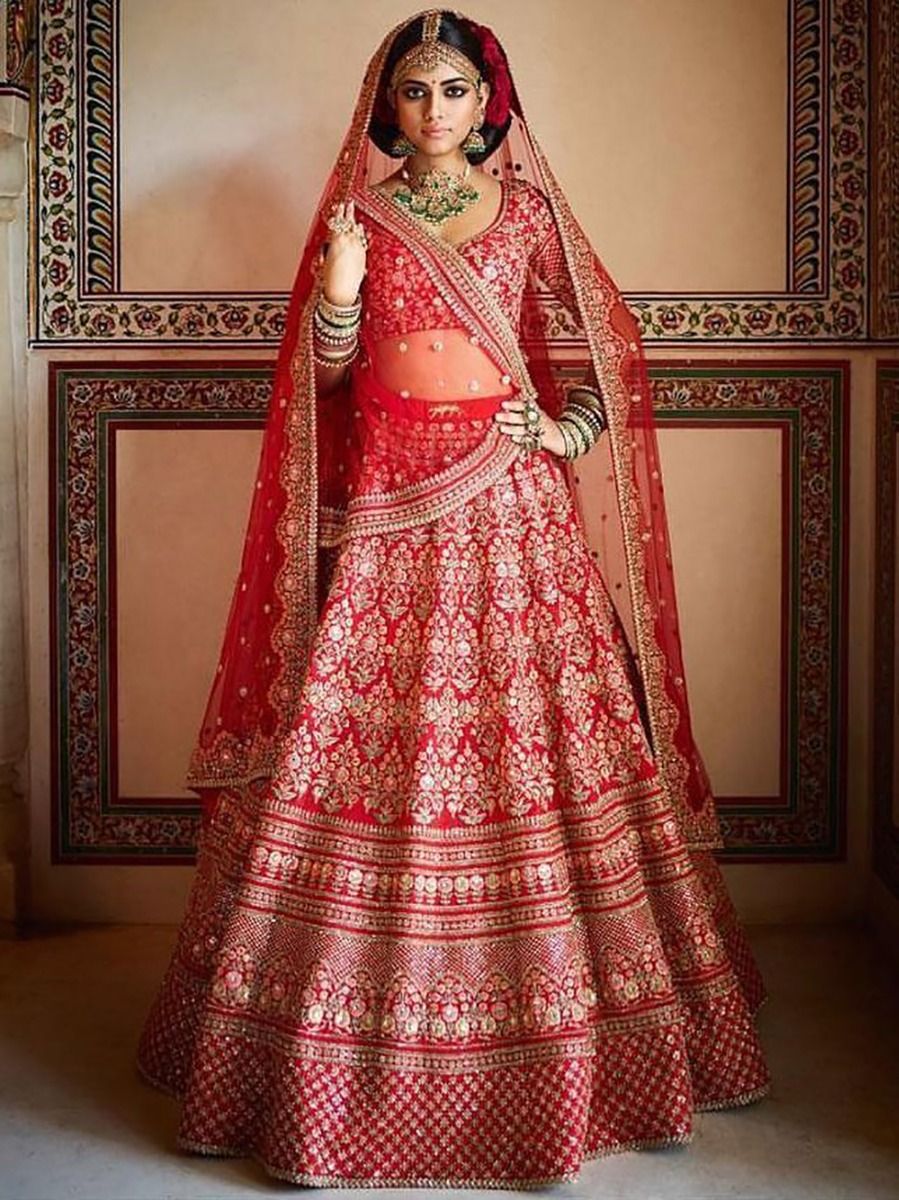 Buy Crimson Pink Sequins Embroidered Silk Bridal Lehenga Online | Samyakk
