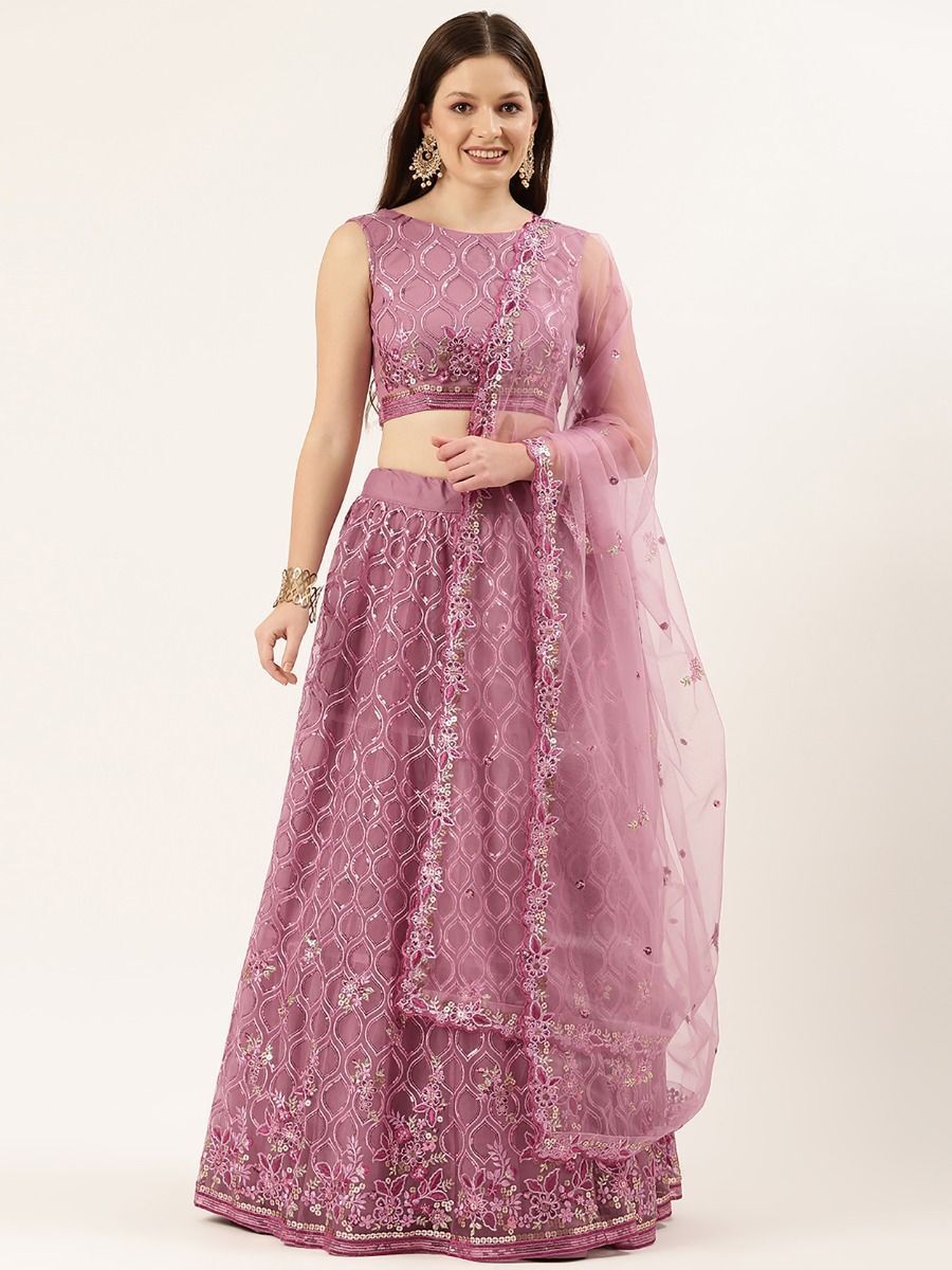 Buy Gorgeous Pink Embroidery Net Party Wear Lehenga Choli From ...