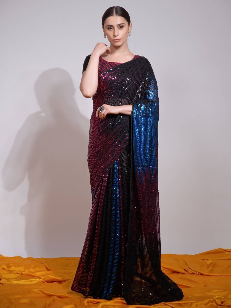 Shilpa Style Maroon Georgette Sequins Saree – Shopaholics Choice