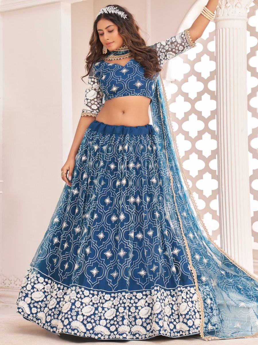 Royal Blue and Peach Embroidered Lehenga – Qaynat Clothing | Womens Lehenga  | Shop Online Fashion