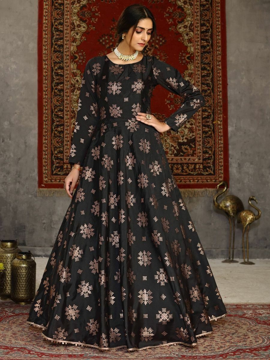 Orange And Black Anarkali Gown  TheStyleasecom