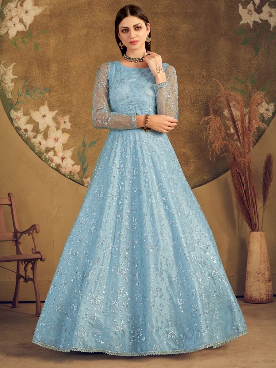 Sky Blue Color Party Wear Designer Gown :: MY SHOPPY LADIES WEAR