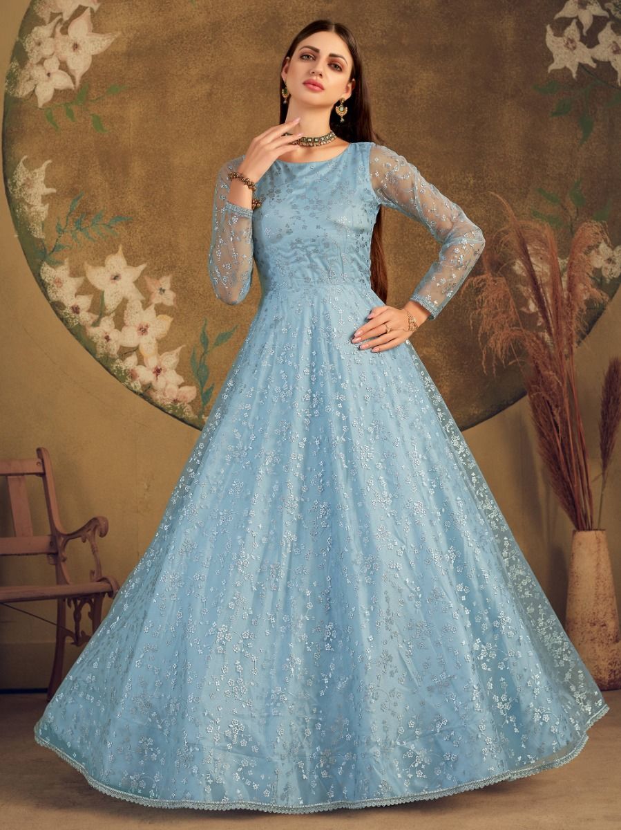 Astonishing powder blue color party-wear Gown – Panache Haute Couture