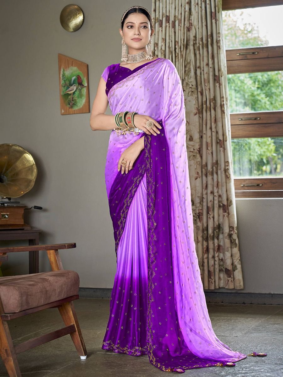 Buy Wonderful Lavender Diamond Work Rangoli Silk Party Wear Saree ...