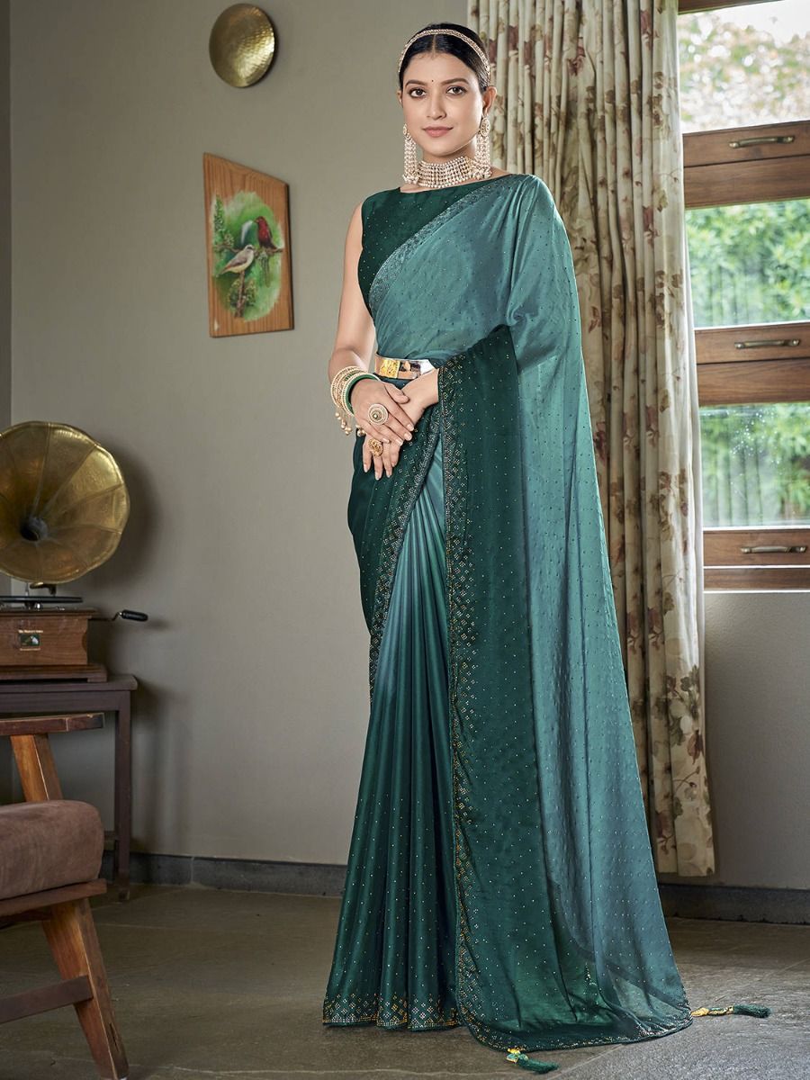 Trendy teal green silk saree for wedding wear - G3-WSA53431 | G3fashion.com