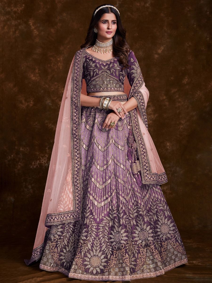 Wine Colored Wedding Wear Silk Lehenga Choli