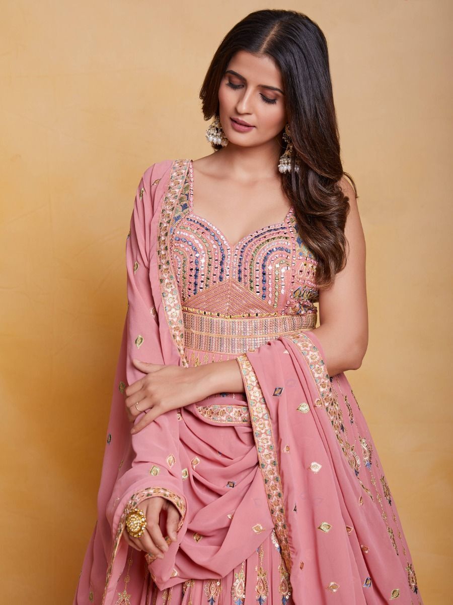 Buy Indian Outfits - Pink Multi Designer Embroidered Printed Anarkali Gown