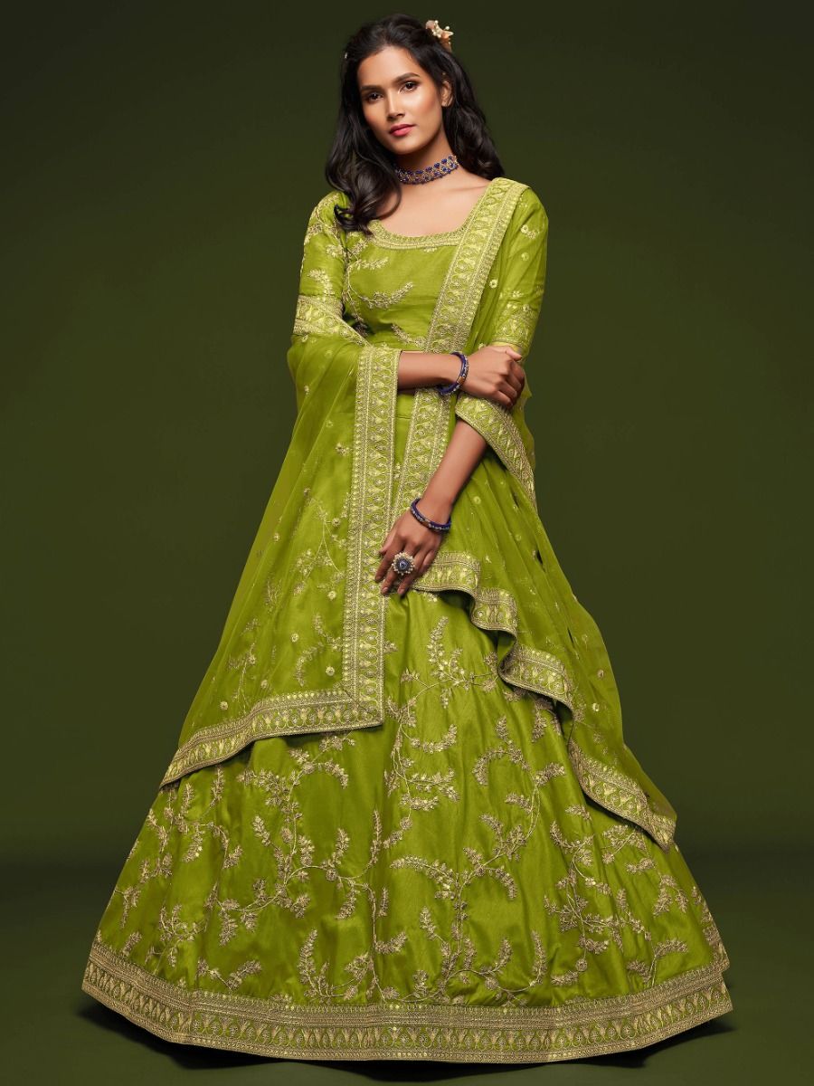 Buy Green Soft Net Embroidered Mirror Boat Lehenga Set For Women by Silky  Bindra Online at Aza Fashions.
