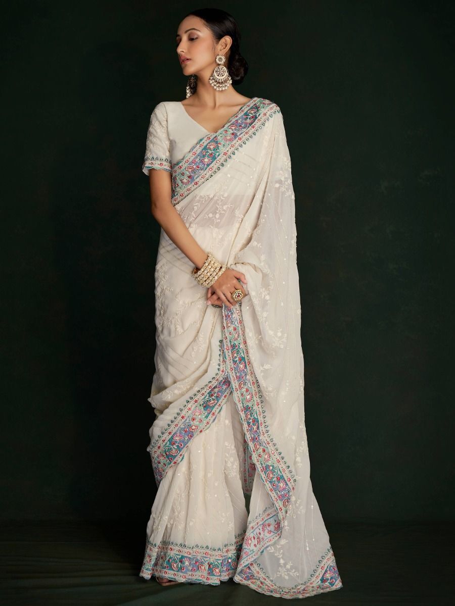 Buy Designer Lucknowi Chikankari Saree Online | Chikankari Sarees Collection