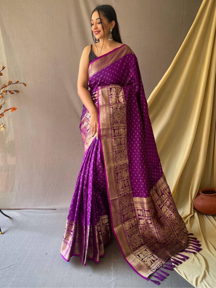 pretty combination of pink and purple saree