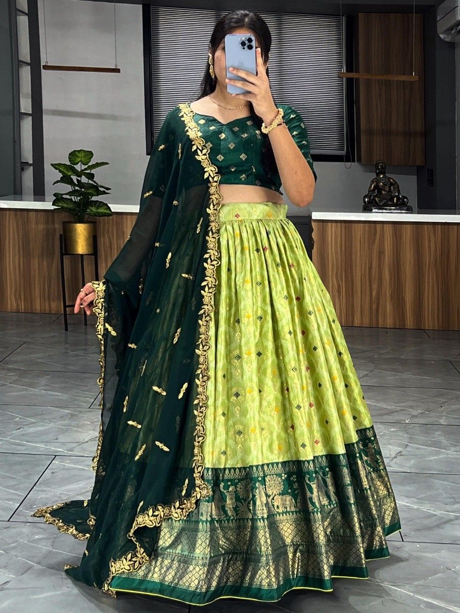 Buy Yellow Floral Printed Silk Lehenga Choli With Dupatta Online At Zeel  Clothing