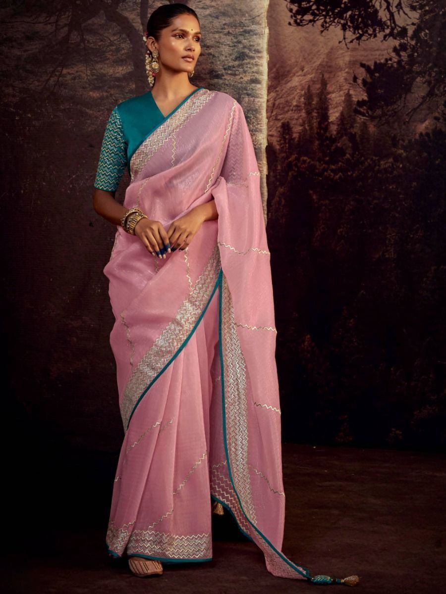 Saree Mall White & Pink Silk Woven Saree With Unstitched Blouse
