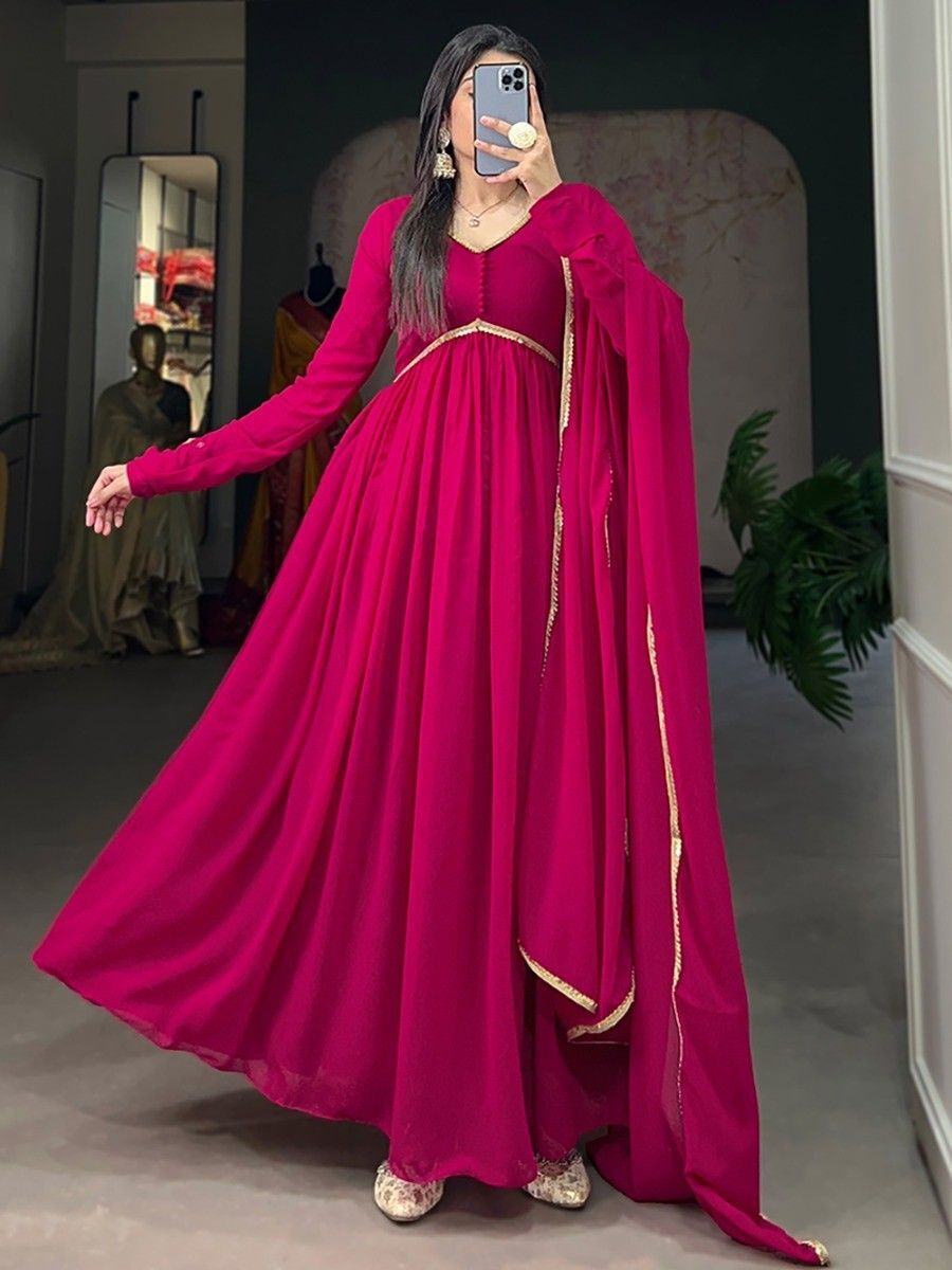 Beautiful plain berray gown dress of Taffeta silk fabric with 3/4 sleeve  with dupatta for