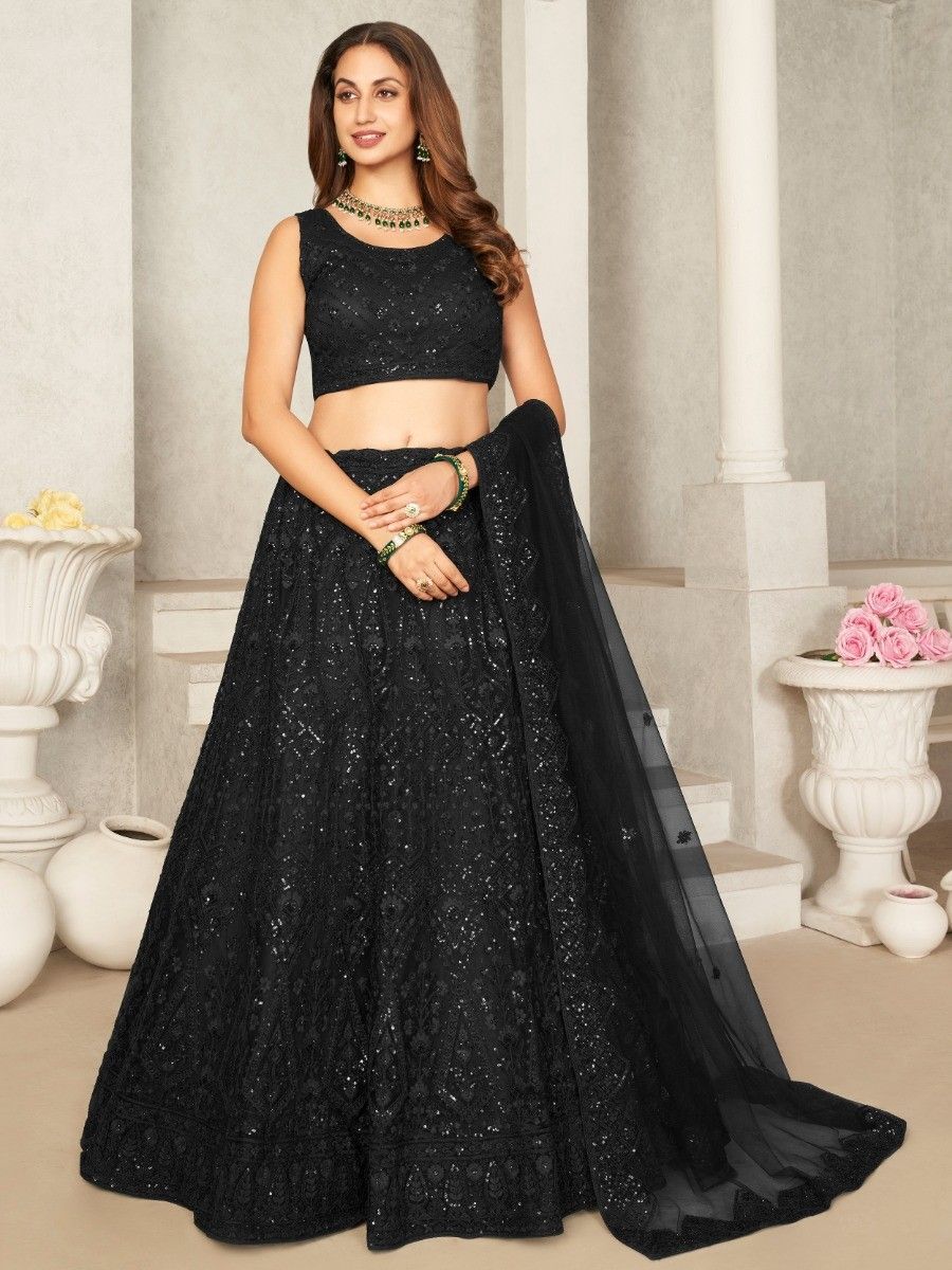 Buy Black Sequins Net Lehenga Choli With Dupatta Online At Zeel