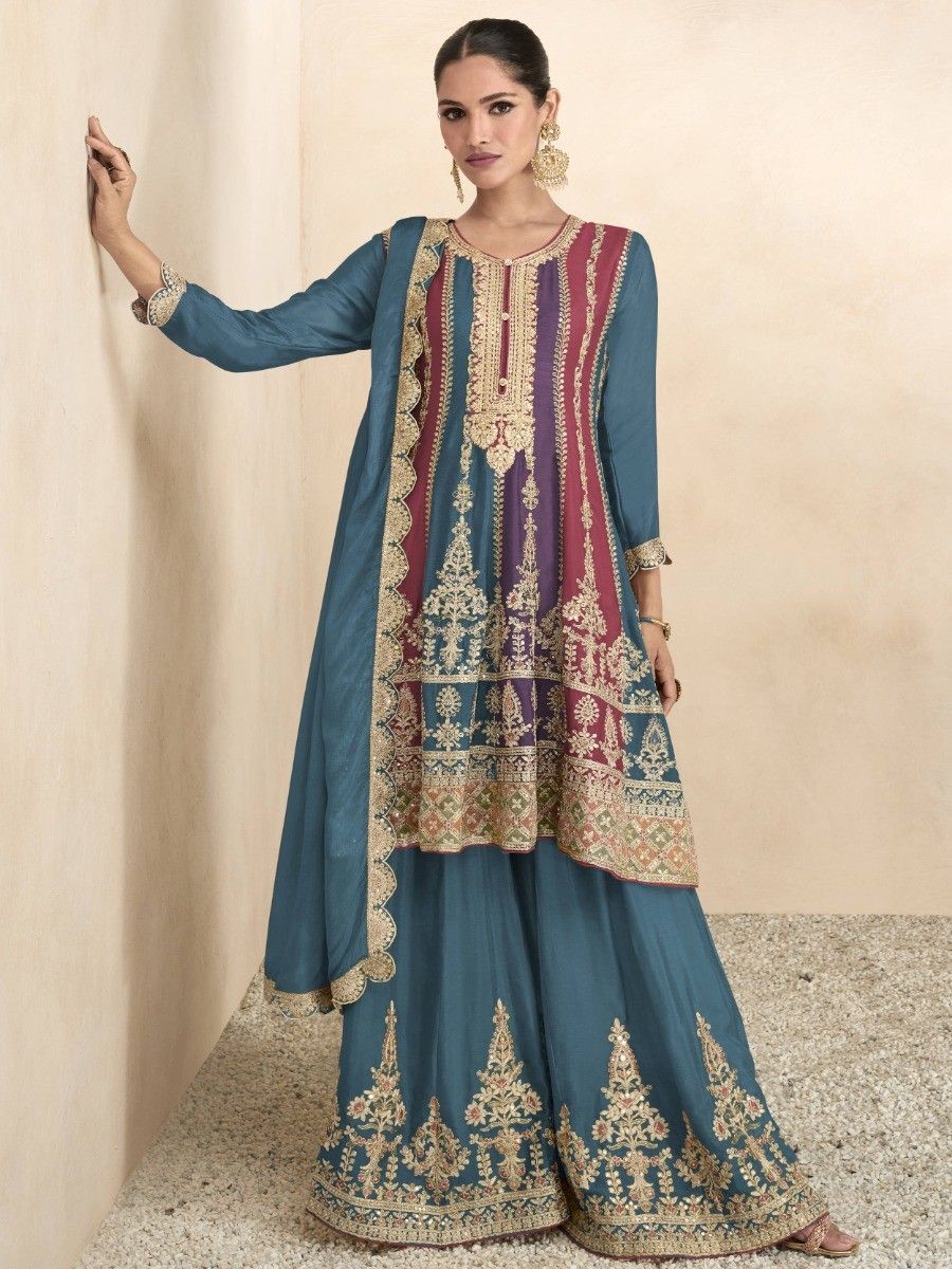 Peach Designer Palazzo Suit Pakistani Salwar Kameez Suit FZ111734 –  ShreeFashionWear