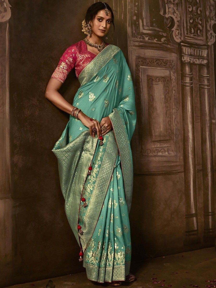 Buy Gorgeous Sea Green Zari Woven Silk Events Wear Saree With Blouse Online  At Zeel Clothing