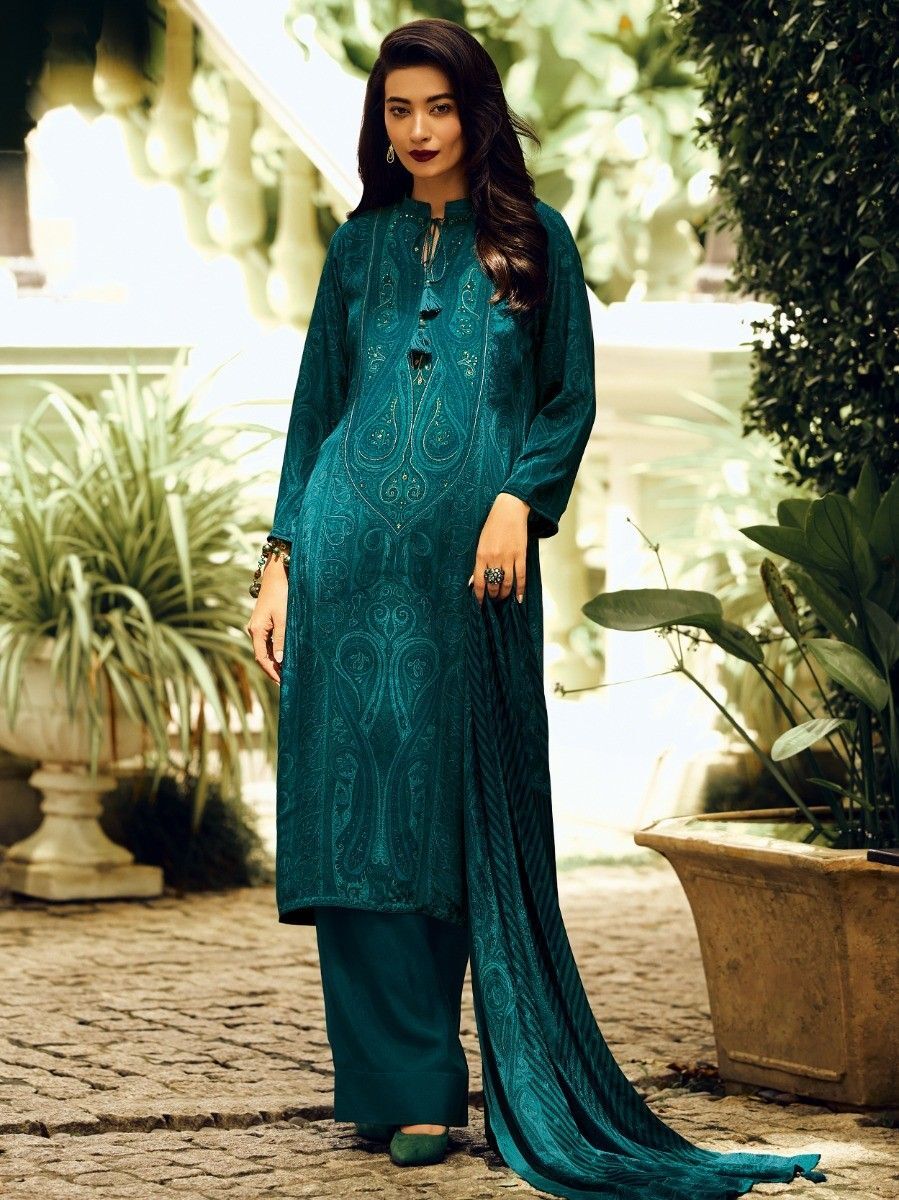 Buy Pista Green Embroidery Work Silk Salwar Suit Online