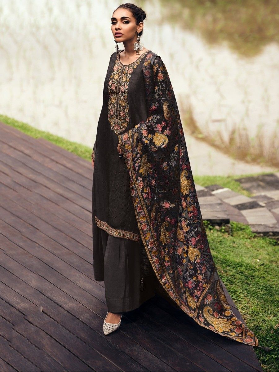 Buy Traditional Wear Black Weaving Jacquard Silk Salwar Suit Online From  Surat Wholesale Shop.