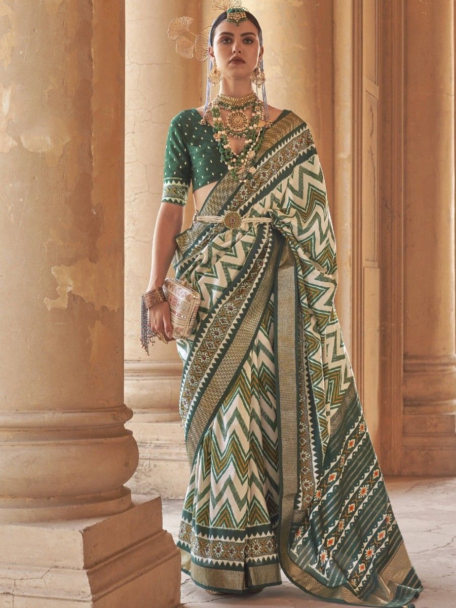 Buy Captivating Green Patola Print Silk Trendy Saree - Zeel Clothing