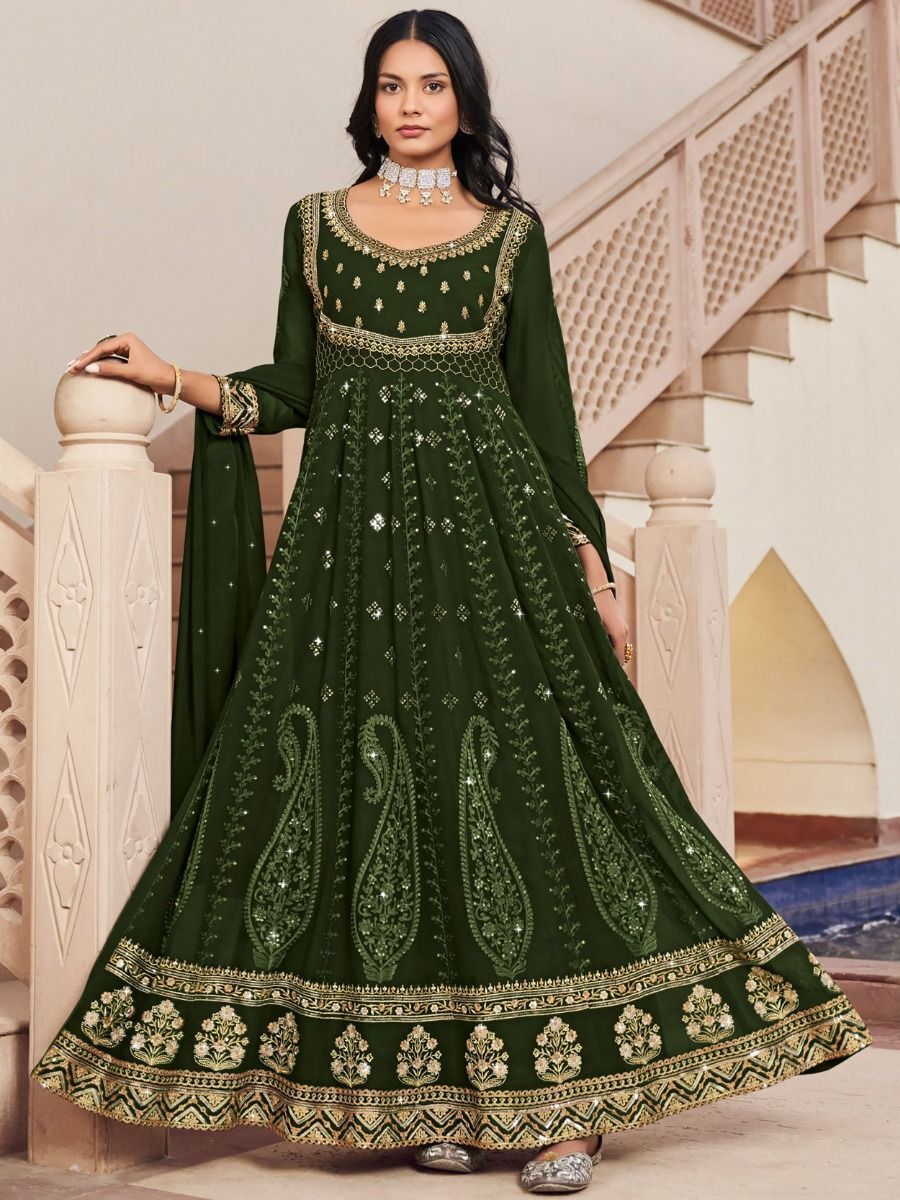 Green frock design | Long frock designs, Bridal dress fashion, Stylish dress  designs