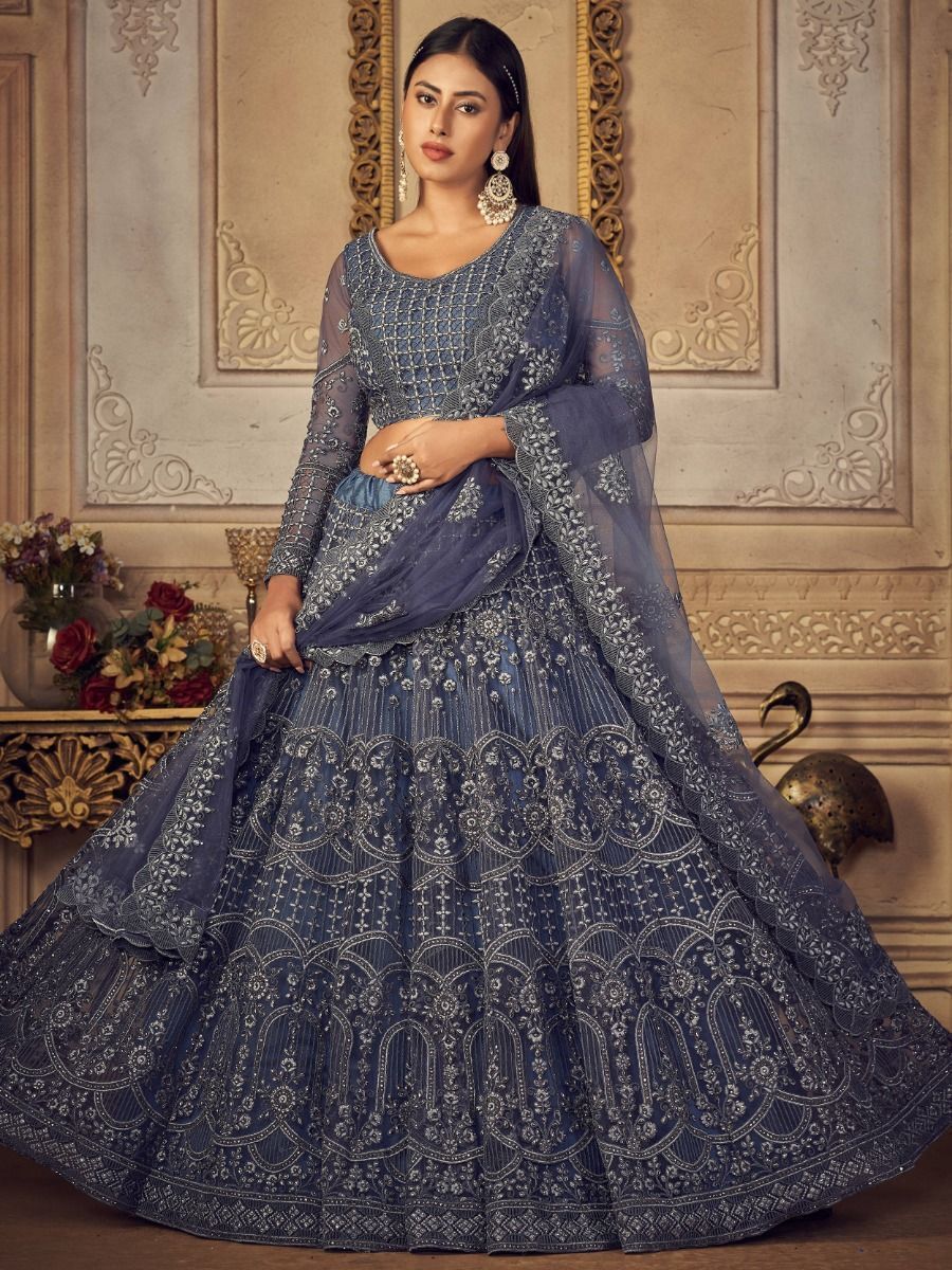 Online Shopping Site for Books, Women Clothes, Jewelry.....Blue & White  Printed Ready to Wear Lehenga & Blouse With Dupatta.