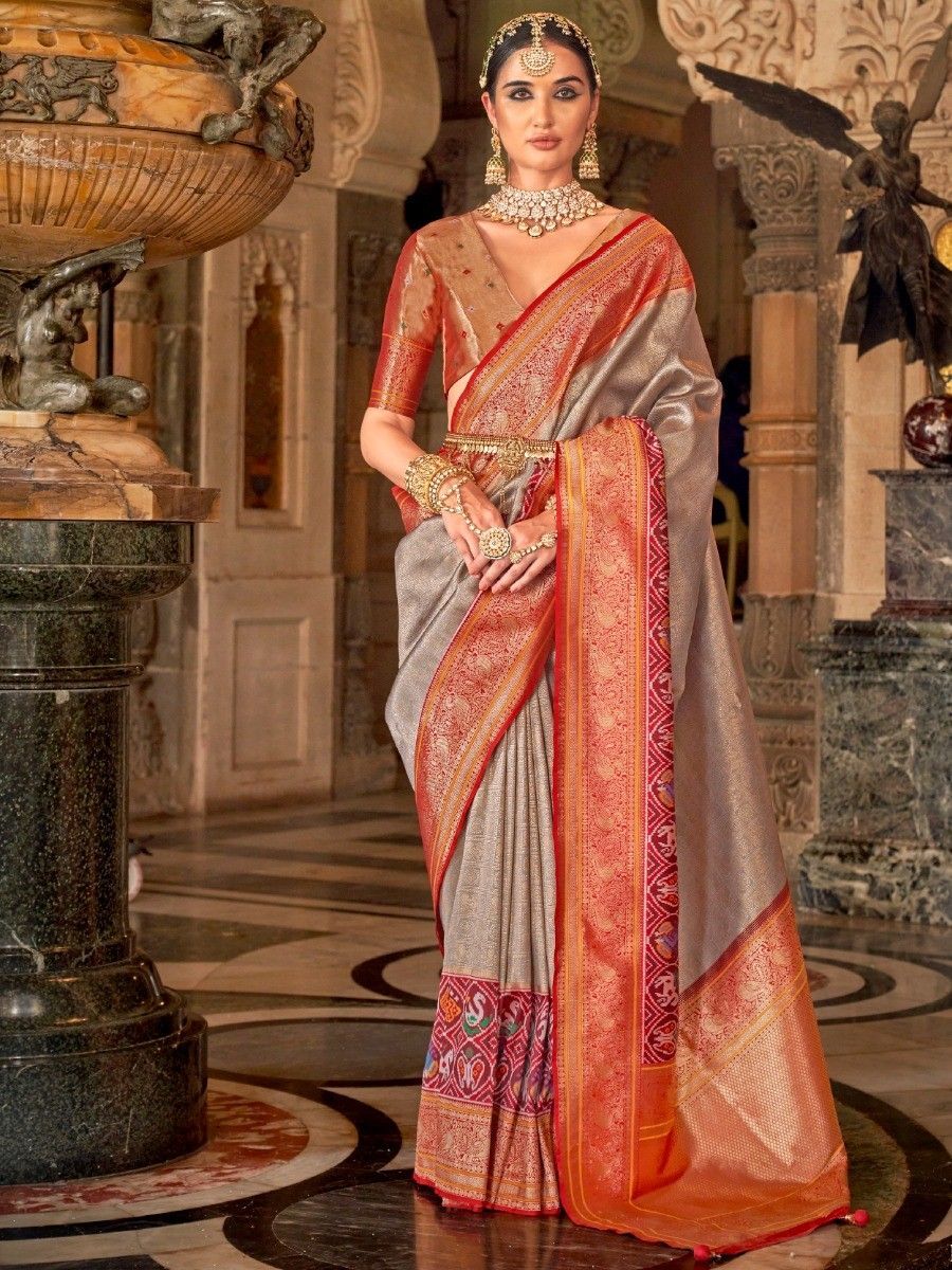 Shop Online Gold Stitched Gown Sari - AD Singh